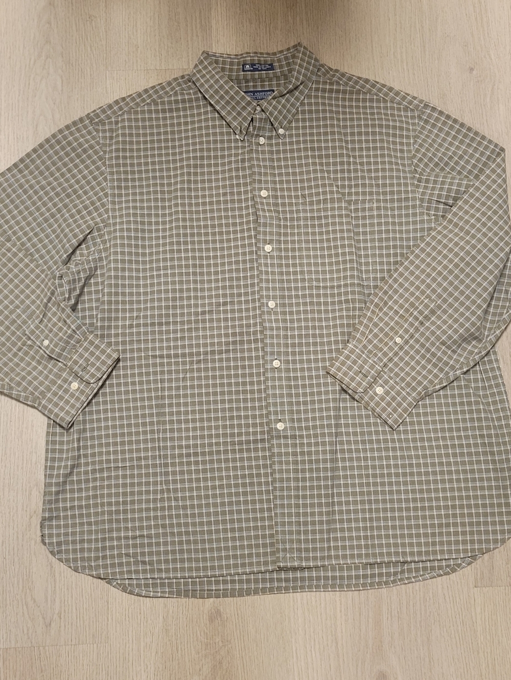 John Ashford Light Khaki Windowpane Button-Down Shirt XXL